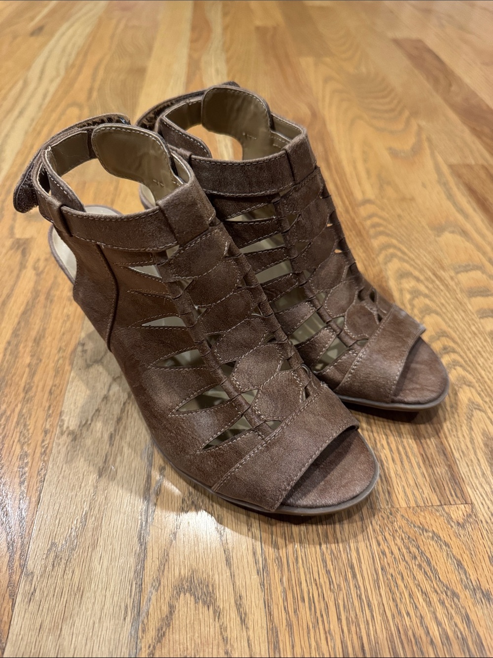 Naturalizer Brown Suede Cutout Peep-Toe Heels